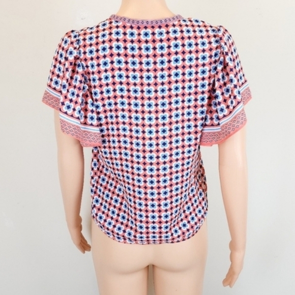 Max Studio Short Sleeve Floral Tie Waistline Blouse - Picture 3 of 9